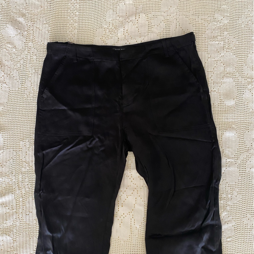 Zara Women Black Shiny Satin dress pants
